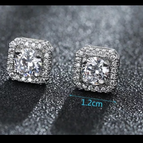 Solid Sterling Silver Swarovski Square Earrings - Picture 4 of 4